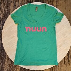Nuun Logo V-Neck Tee in Teal with Pink Logo